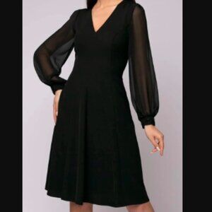 JOE & ELLE Chiffon Black Long Sleeve V Neck Mini Dress Size Small